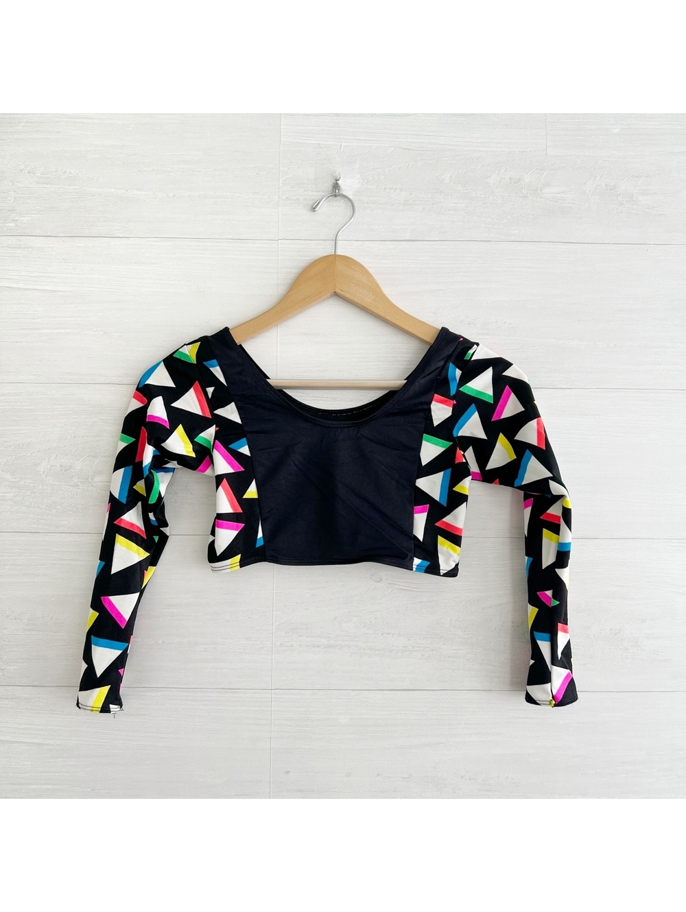 Vintage 80s 90s Girls LC Large Child Dance Crop Top Neon Geometric USA